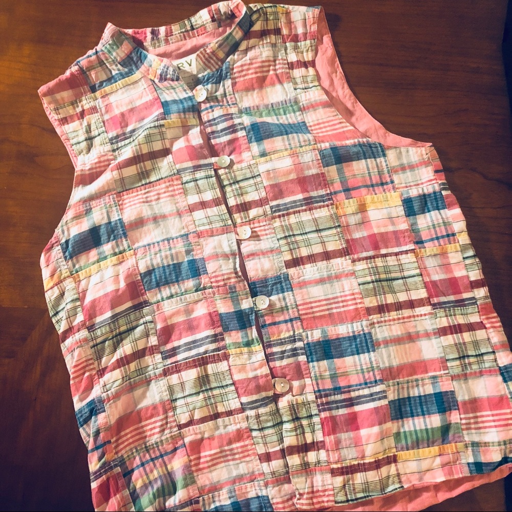 Orvis patchwork madras cotton  button vest  small